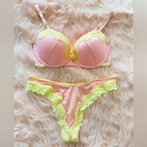 Victoria's Secret Pink and Yellow Lace Push Up Bra Set